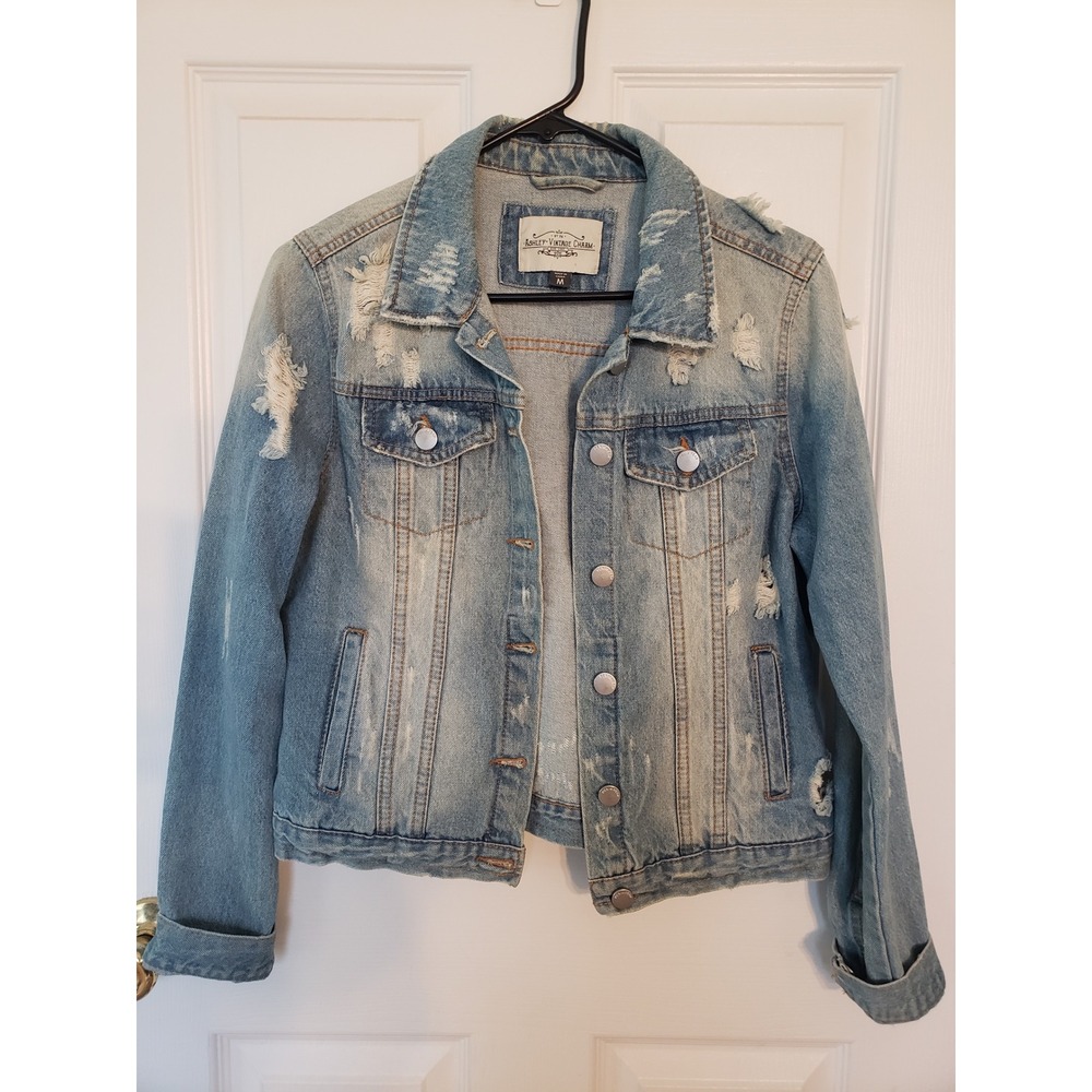 Ashley Vintage‎ Charm Denim Jacket Distressed Jean Jacket Medium